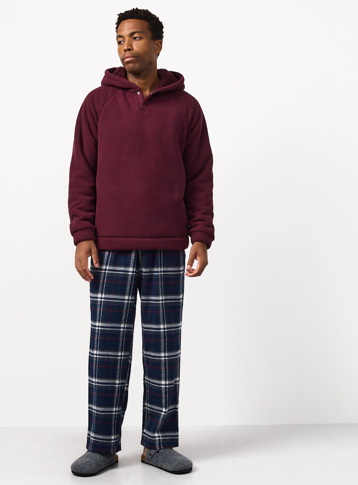 Burgundy Fleece Lined Waffle Hoodie Pyjamas M - Image 2 thumbnail